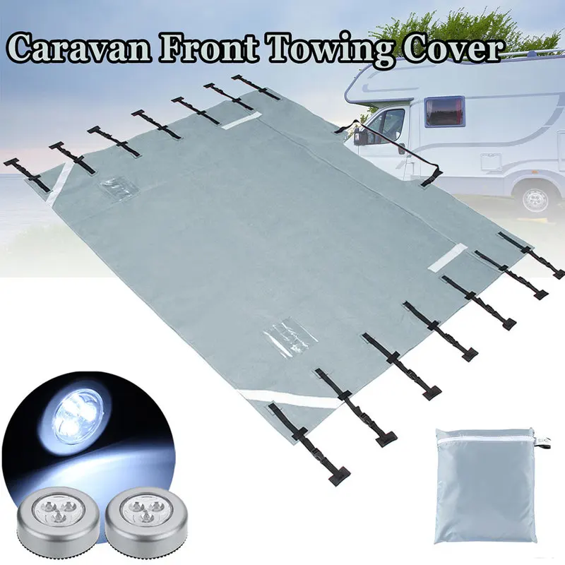 

Waterproof Oxford Fabric Caravan Front Towing Cover Protector Universal with Free LED Guard Lights RV Vehicle Accessories