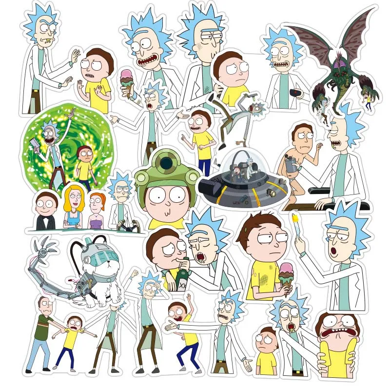 

100Pcs/set No Repeat Drama Rick and Morty Stickers Decal For Snowboard Laptop Luggage Car Fridge DIY Styling Vinyl Home Decor