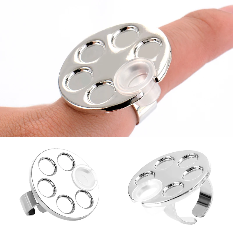 

1pc Mini Adjustable Nail Palette Silver Stainless Steel Makeup Finger Ring UV Gel Polish Painting Drawing Pigment Plate Shelf