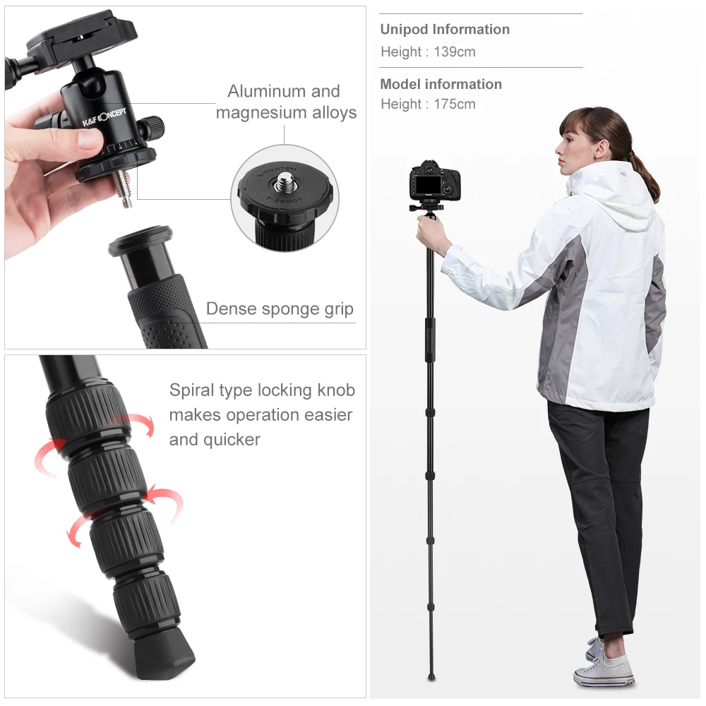 K &amp F CONCEPT 60 &quotПрофессиональная Алюминиевая DSLR видеокамера штатив монопод 5