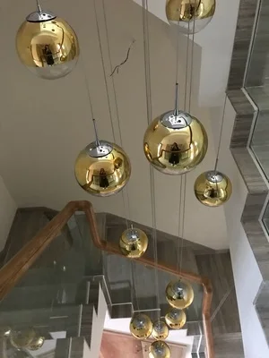 Stair rotating long pendant light Nordic personality glass living room dining room modern minimalist stair long pendant lamps - Body Color: 19 lights gold