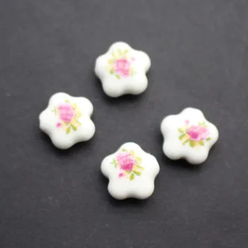 

20Pieces 9.6mm*6.5mm Flower Shape Ceramic Beads Pink Flowers for jewelry making 3599