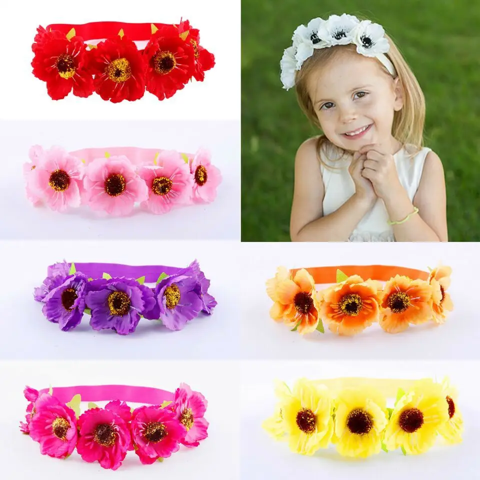 

daisy flower kawaii girl elastic hair head band accessories turban kids tiara turbante headdress headbands