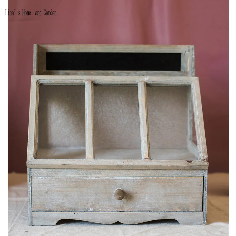 slanted design handmade antique solid wood small storage cabinet on table top (9)