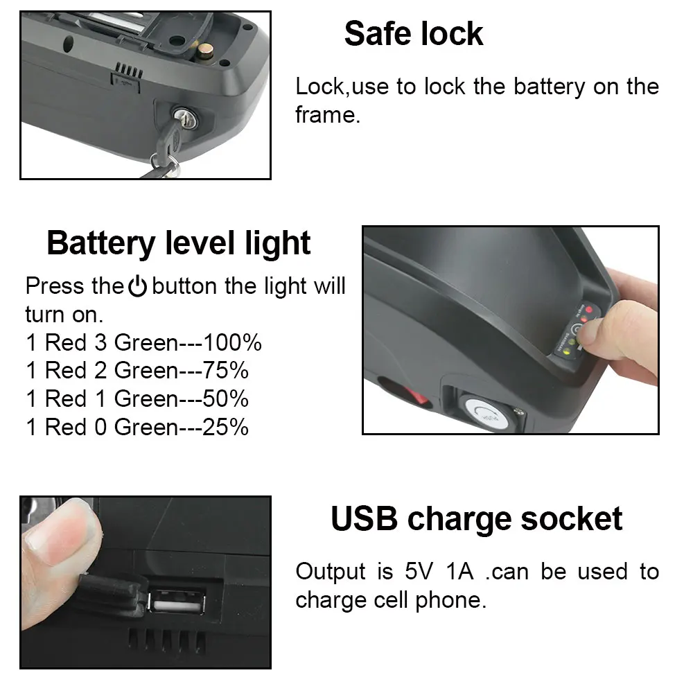 48V 13Ah lithium ion Hailong electrical ebike battery fits 624Wh motor+USB Port!