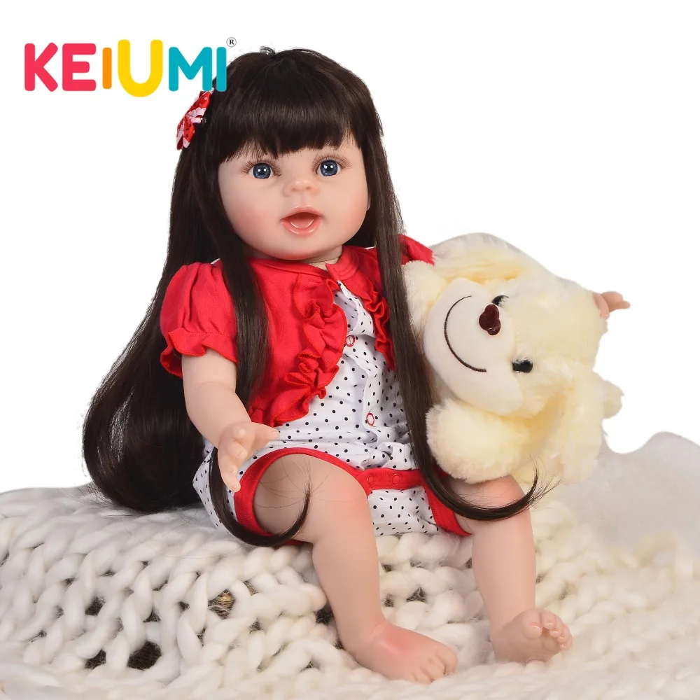 

KEIUMI Latest 22'' Boneca Reborn Menina Soft Silicone Body Real Reborn Baby Dolls For Kids XMAS Gift Stuffed Doll With Dog Toy