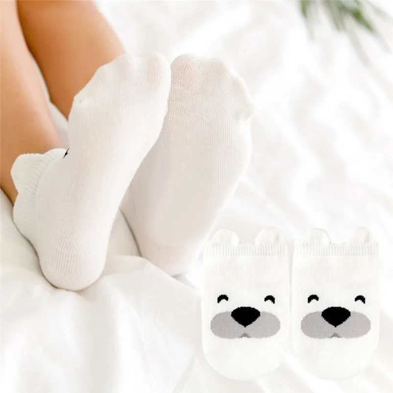 Удобная детская одежда Лидер продаж, хлопковые нескользящие носки с милыми рисунками для маленьких девочек и мальчиков - Цвет: White