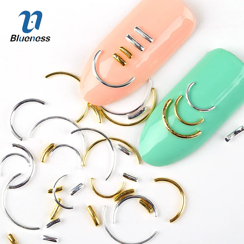 

Blueness 1000Pcs/lot Gold Silver Nails Art Decorations Accessories Semicircle Design Metal Copper Manicure DIY Rhinestones Studs