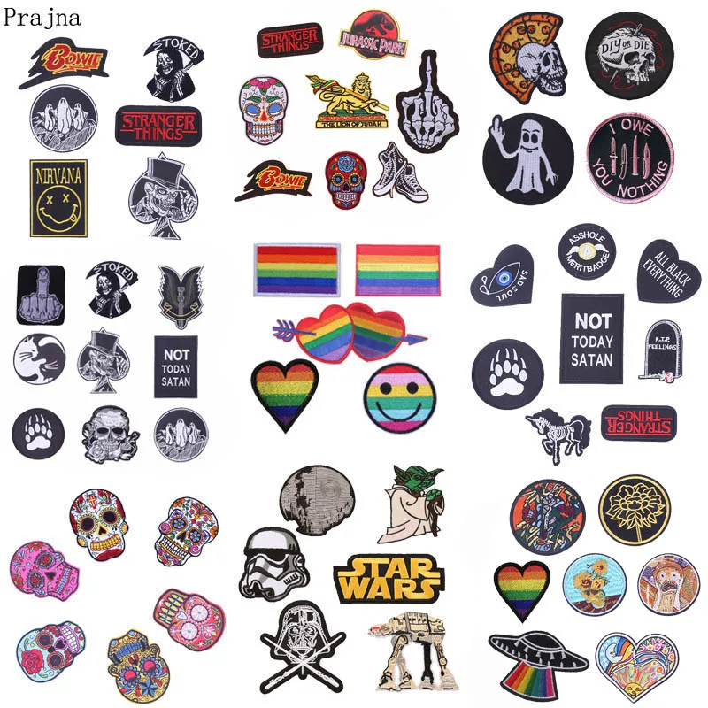 

Prajna Jurassic Star Wars Patch Set Stranger Things Sew Iron On Patches For Clothes Embroidered Black Pride Patch Space Parches