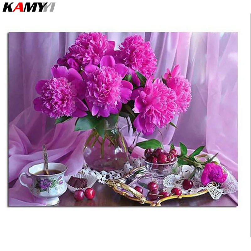 

Needlework 3D Diy Diamond Painting Flower Cherry Tea Full Drill 5D Diamond Embroidery Cross Stitch Fashion Mosaic Pictures XY1