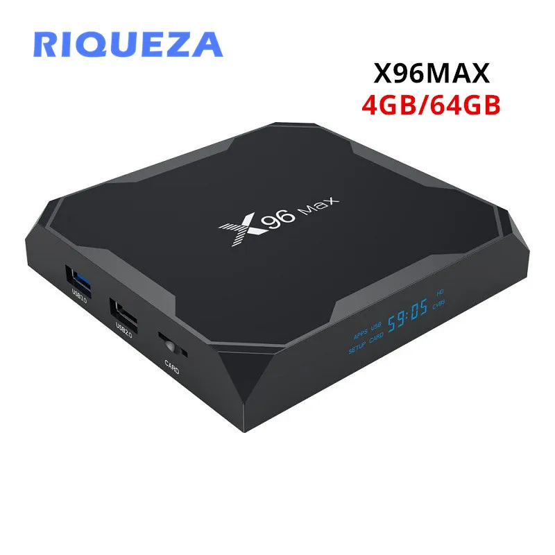 

RIQUEZA Android 8.1 TV Box X96 Max Amlogic S905X2 4K Media Player 4GB 64GB X96Max DDR4 Quad Core USB3.0 2.4G&5GHz Dual Wifi