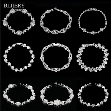 BLIJERY, модные браслеты с жемчугом и кристаллами для женщин, серебряный цвет, стразы, браслеты с подвесками, свадебные ювелирные изделия