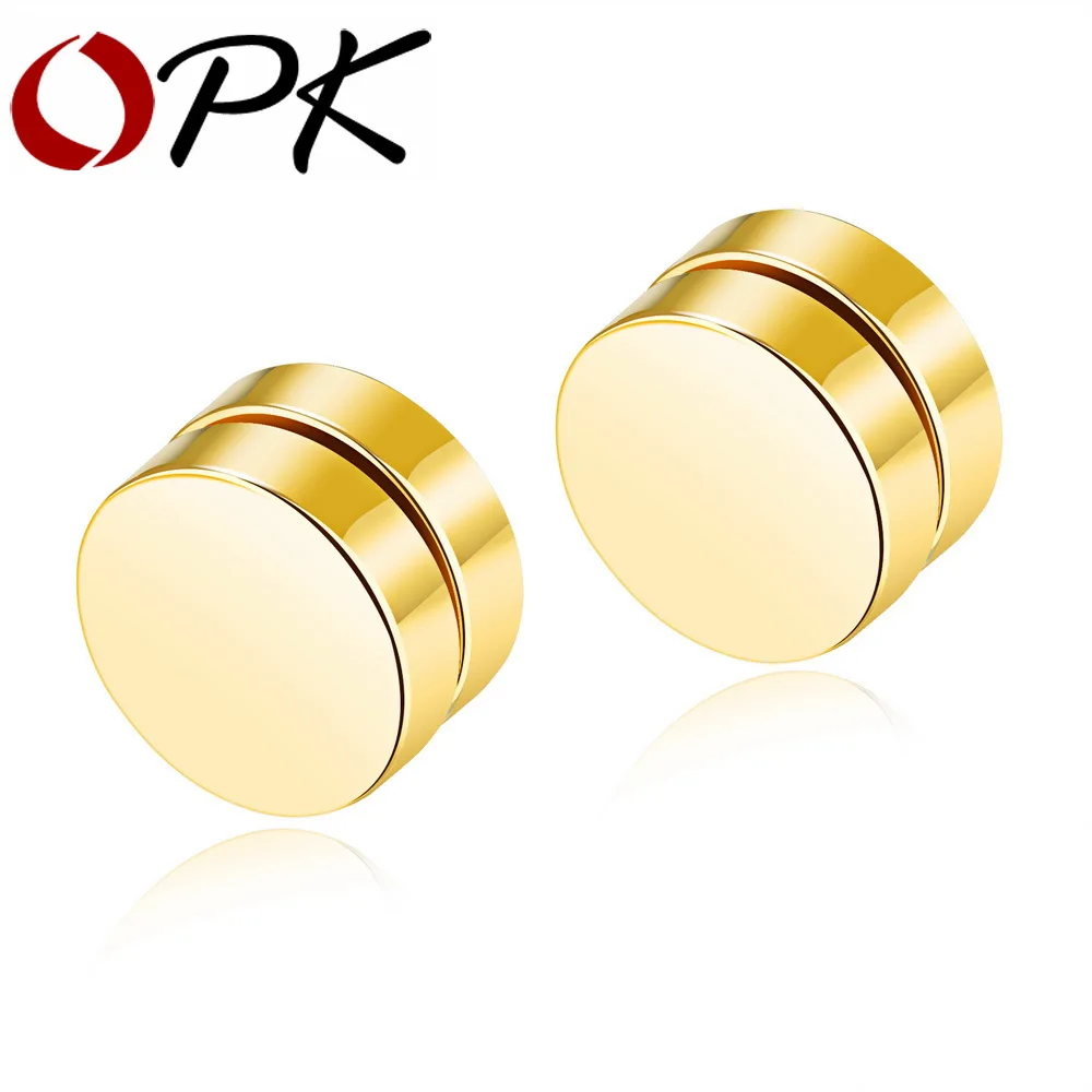 OPK Punk Round Magnetic Stud Earrings For Men Boy Stainless steel Gold Color / Black /White High ...