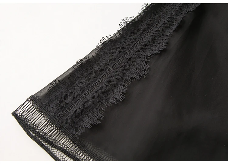 Женская шелковая юбка из натурального шелка креп OL плиссированные трапециевидные юбки эластичная высокая Талия Кружева Trimed Летние черные юбки для женщин
