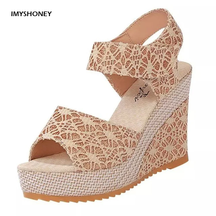 

Size 35-40 Women Shoes 2017 Summer New Open Toe Fish Head Fashion High Heels Wedge Sandals