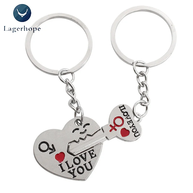 

Individual Lover's Key Chain Alloy Metal Oil Dripping I Love You Letter Heart Key Shape Split Key Buckle Jewelry Fashion Gifts