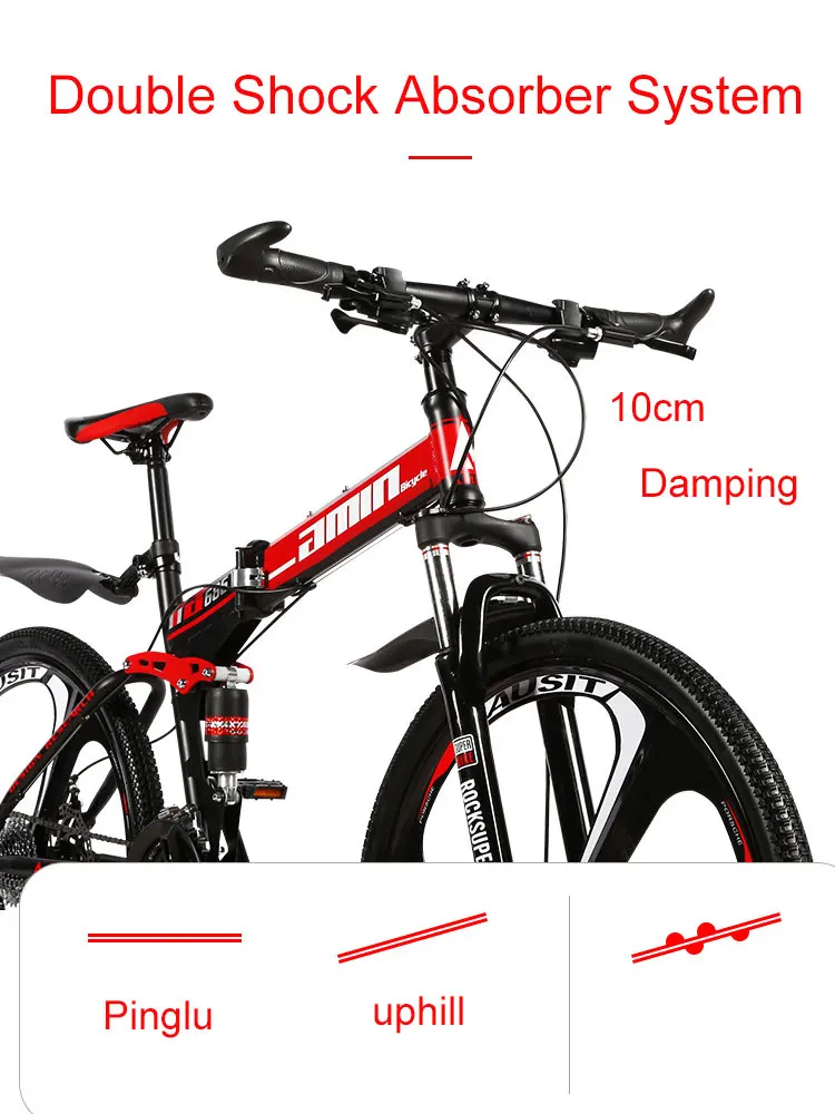 Top Three Knife Folding Mountain Bike 26Inch 27Speed Double Brake Shock Absorber Speed Shift Riding Male Female Student Bicycle 3