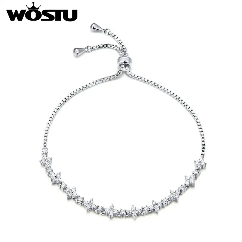 

WOSTU Silver Bracelet for Women 925 Sterling Silver Clear Cubic Zirconia Bangle & Bracelet Fashion Jewelry Femme Bijoux ZBFB046