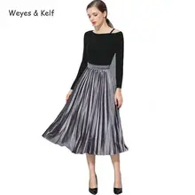 Weyes& Kelf Весенняя бархатная длинная юбка женская черная зимняя металлическая плиссированная юбка женские длинные черные женские юбки для женщин