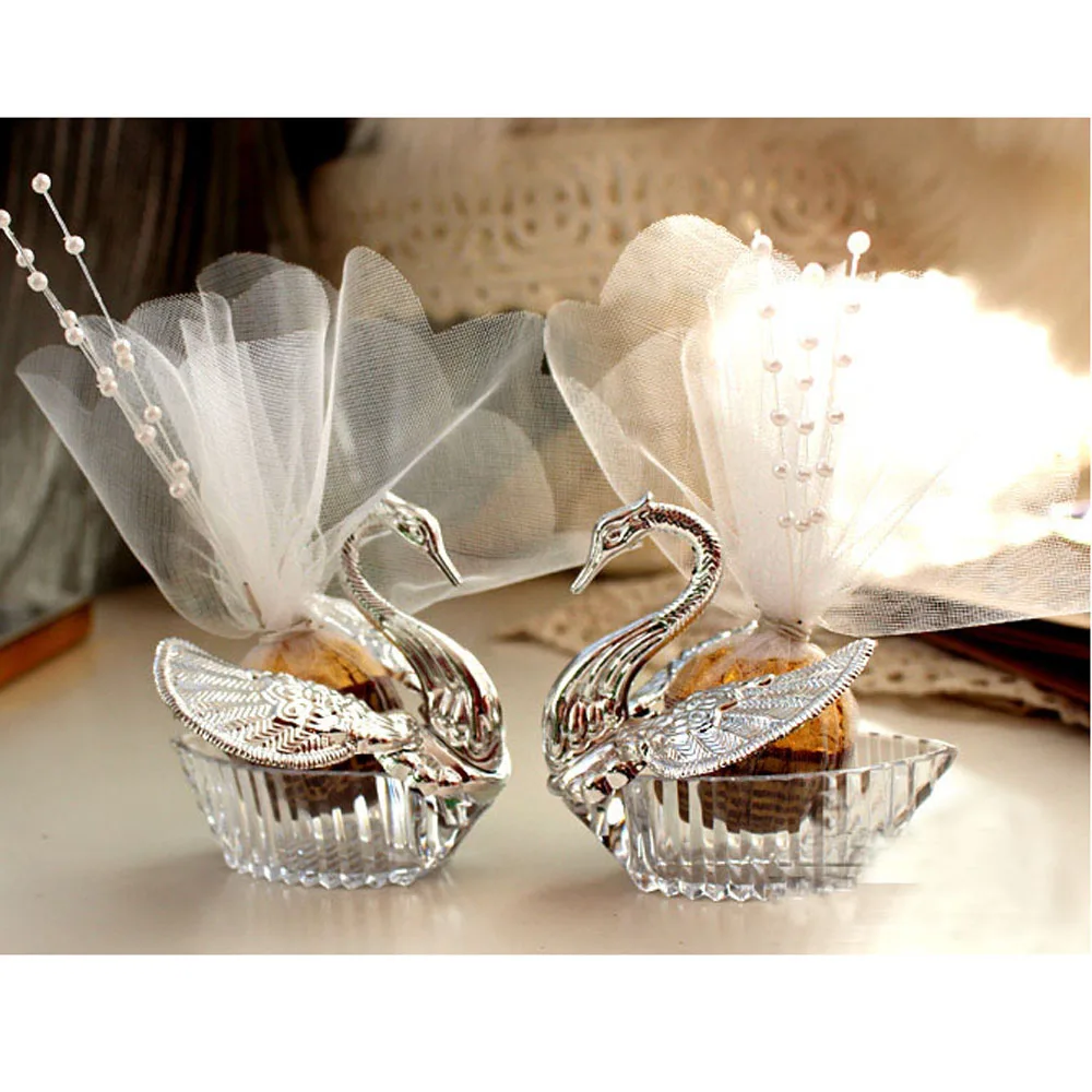 50 Pieces Acrylic Wedding Favor Swan Boxes Bomboniere Candy Box Gift Boxes