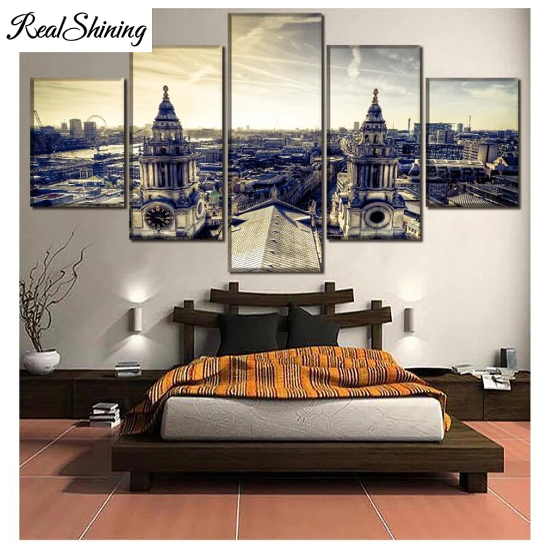 

REALSHINING Full Square Diamond Painting Retro city building Diamond Embroidery Sale 5D DIY Mosaic Pictures Of Rhinestone FS3070