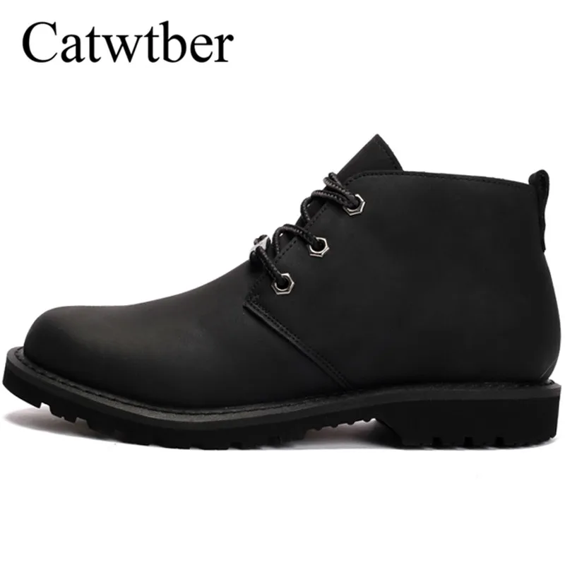 

Catwtber Outdoor Brand Martin Boots Men Shoes Men's Fashion Male Leather Motorcycle Ankle Boots Lace-up Work Business Dress Shoe