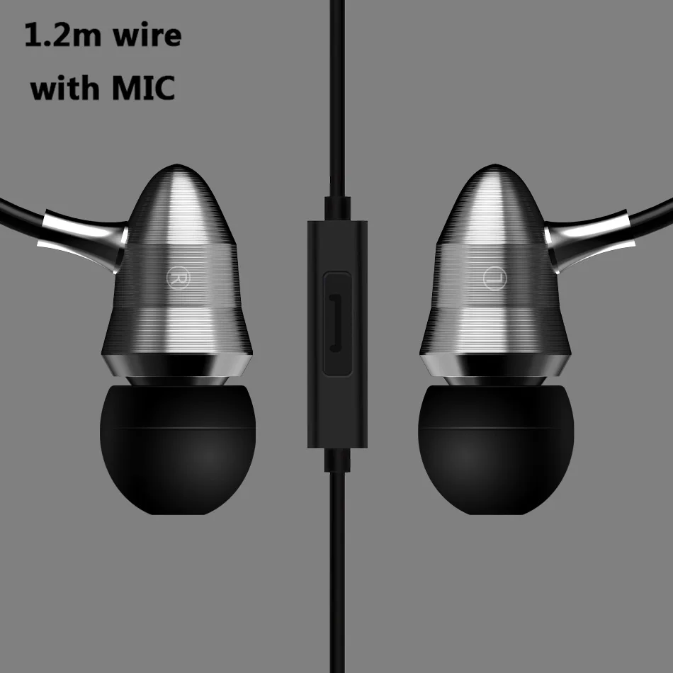 RUKZ T1 металлические пулевые наушники в ухо гарнитура с микрофоном профессиональные Hi-Fi стерео наушники для мобильного телефона с шумоподавлением - Цвет: silver with mic