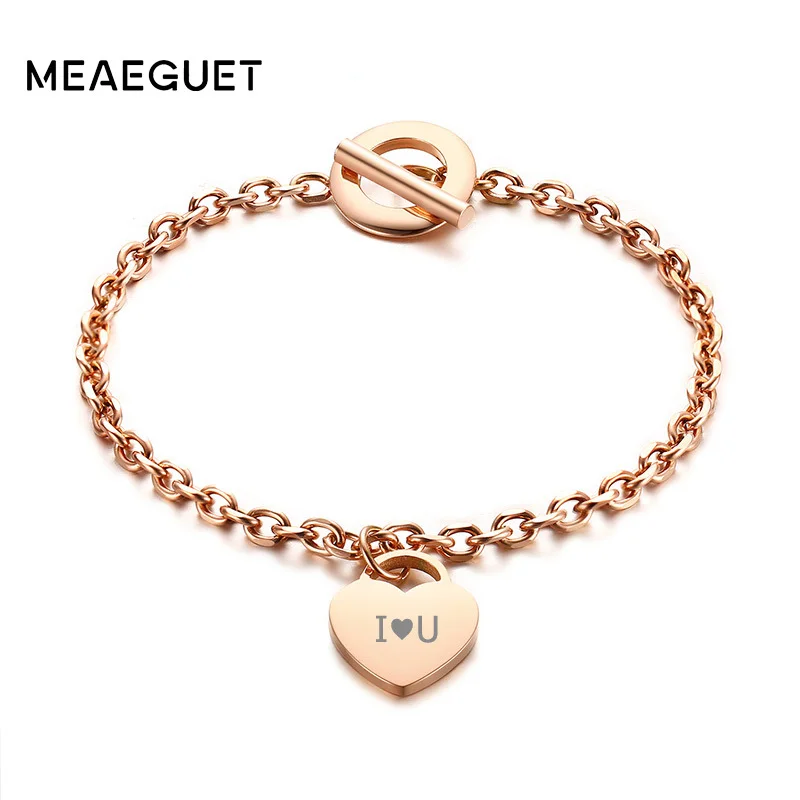 

Engraved Personalized Women Charm Bracelet 585 Rose Gold Heart Pattern Buckle Stainless Steel Female Mon Girlfriend Lady Gifts