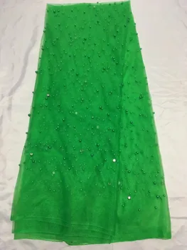 

Latest Popular Designs Green Fabric 5 Yards African Lace Fabric High Quality indian silk George lace fabric with beads wedding