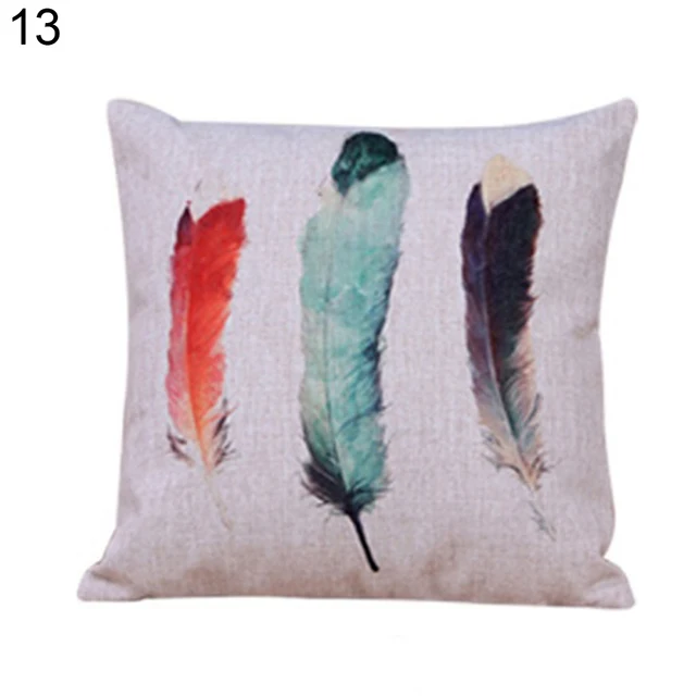 Feather Print Throw Pillow Case Linen Cushion Cover Modern Home Sofa Decoration in Pillow Case