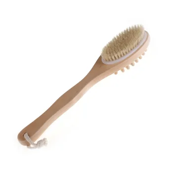 

35cm 2 in 1 Double Sided Body Brush Natural Bristle Massage Brush Body Scrubber Long Handle Spa Shower Bath Brush Bathroom Tools