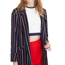 Осенний тонкий женский Повседневный полосатый костюм Женская куртка топ с отворотом кардиган длинный рукав свободный женский новая коллекция Женский