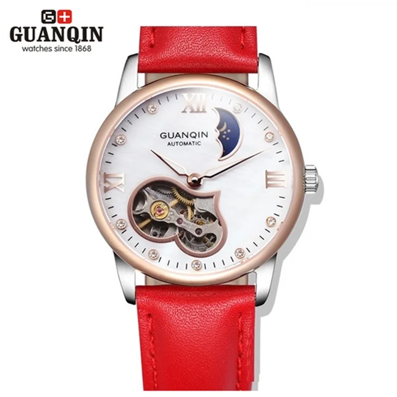 

GUANQIN Women Bracelet Watch Tourbillon Waterproof Watch Women Famous Brand Moon Phase Red White Girl Mechanical Wristwatches