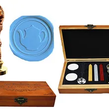 Старинные Чайник Пользовательские Латунь Павлин Металлической Ручкой Палочки Плавления Ложка Деревянной Подарочной Коробке Набор Роскошный Восковой Печатью Уплотнения Печать