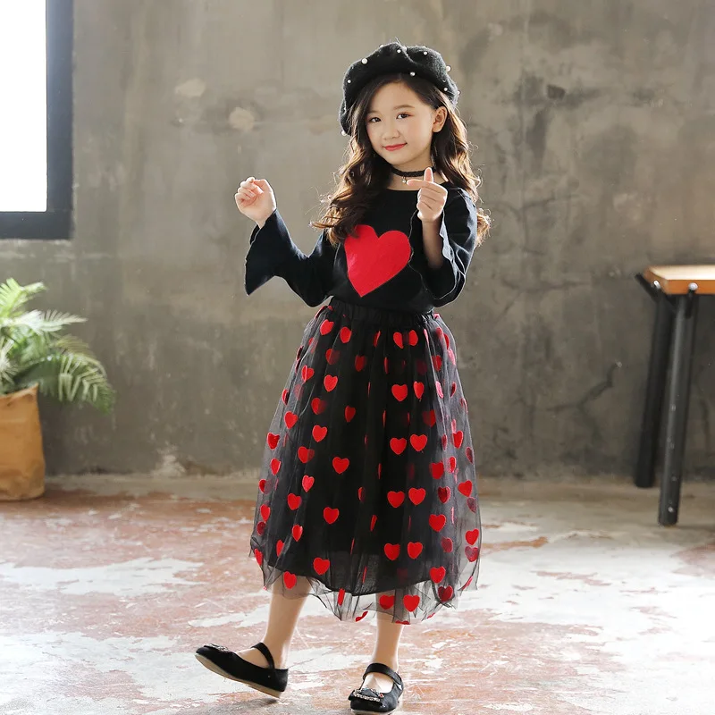 maxi long toddler girls tutu skirts kids autumn winter embroidery heart pattern teenage girls skirts children clothing 2018 new (10)