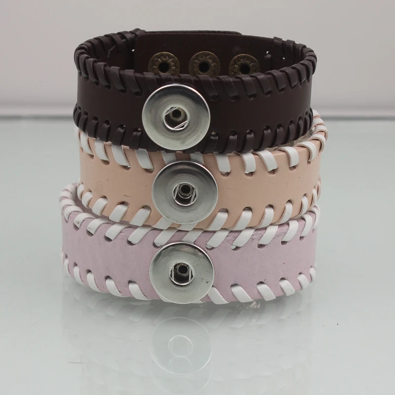 Real Leather Snap Button Bracelets & Bangles 2.2cm Width Adjustable