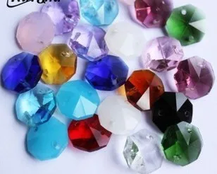

14mm AAA Machine Cut Crystal Octagon Beads chandelier crystal Mixed Colors in Two holes Free shipping