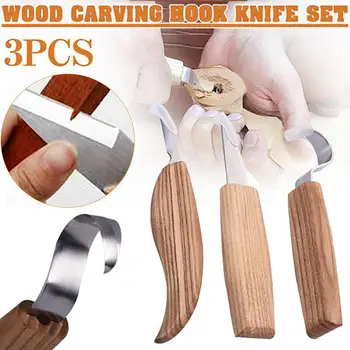 

3Pcs Woodworking Hand Combination Tool Set Spoon Case Gift Wood Carving Whittling Hook Knife Cutter DIY Craft Hand Tools Kit