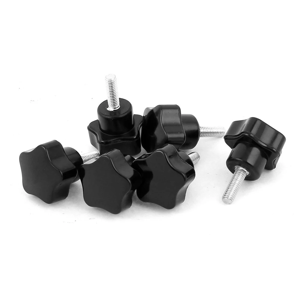 M5 x 15mm Star Head Metal Screw Locks Knob Handle Grip 6 Pieces Black