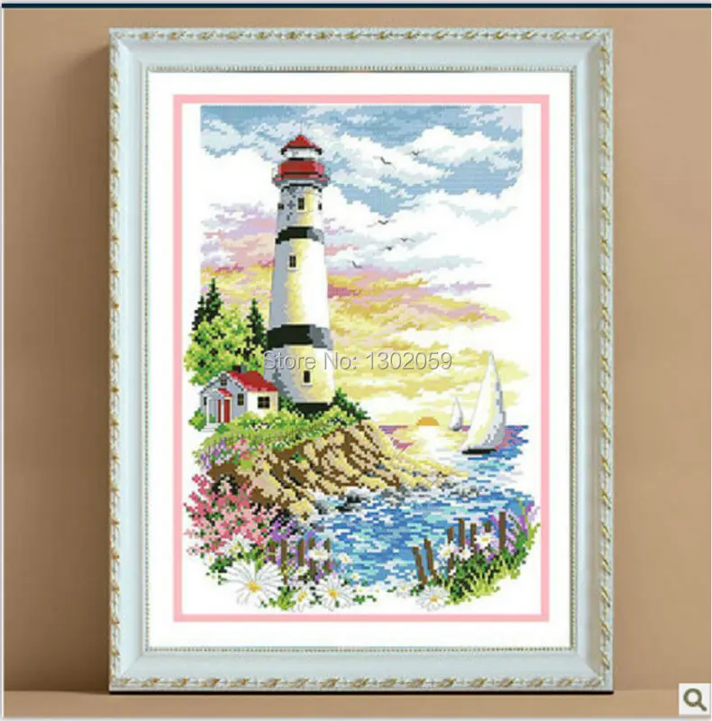 

Factory Sale Needlework Embroidery Cross Stitch Kit Lighthouse Beacon Oil Painting Sea