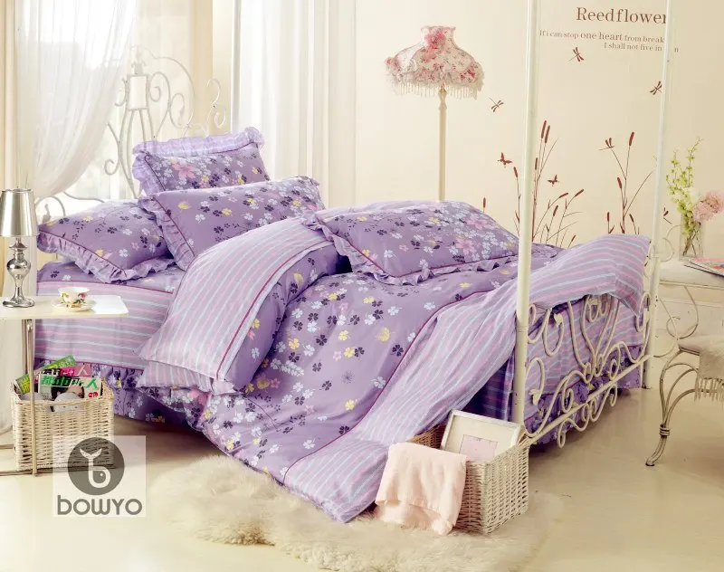 New Purple flower floral pattern cotton full queen bedding ...