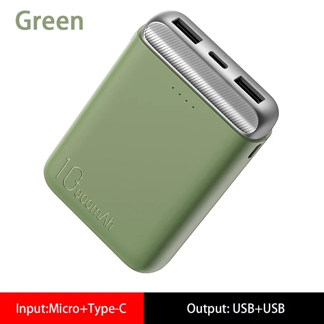 ROCK Mini power Bank 10000 мАч Dual USB power Bank 2.1A Быстрая зарядка двойной входной внешний аккумулятор для iPhone X Xiaomi PoverBank - Цвет: Green