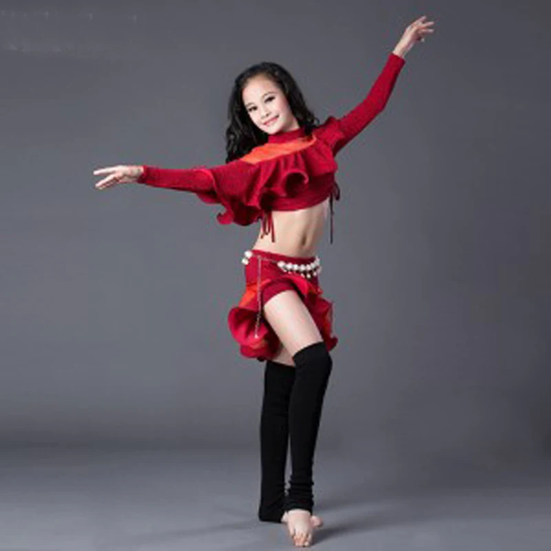 

New Luxury flowers OrientalDance Dresses Sexy Tops&Skirt 2pieces Bellydance Costume for Girls Children Performance Sets