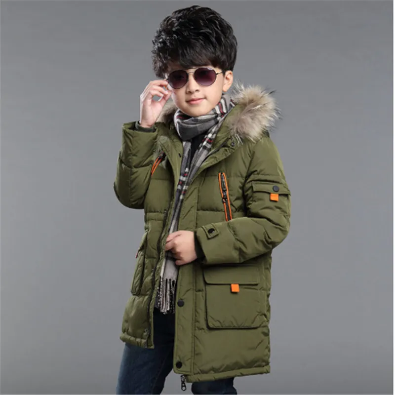 SIZE 120-170CM New baby Boys Winter Coat Hooded Children Patchwork Down Baby Boy Winter Jacket Boys Kids Warm Outerwear Parks