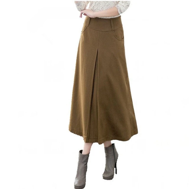 Europa América Nueva falda de invierno 2018 moda mujer largas de lana A line faldas de lana 5 colores Casual enviar cinturón G56|wool skirt|woolen skirtfashion skirt - AliExpress