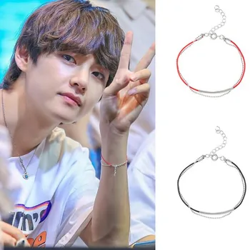 

Korea Bangtan Boys Kpop Bracelet JIMIN JUNGKOOK V Link Genuine leather Red rope Charm Bracelets For Women Men Jewelry