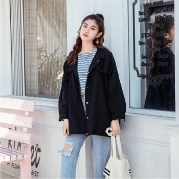 

fashion women's loose denim jacket coat 2019 spring new women Casual solid color lapel single-breasted outwear jacket female m32