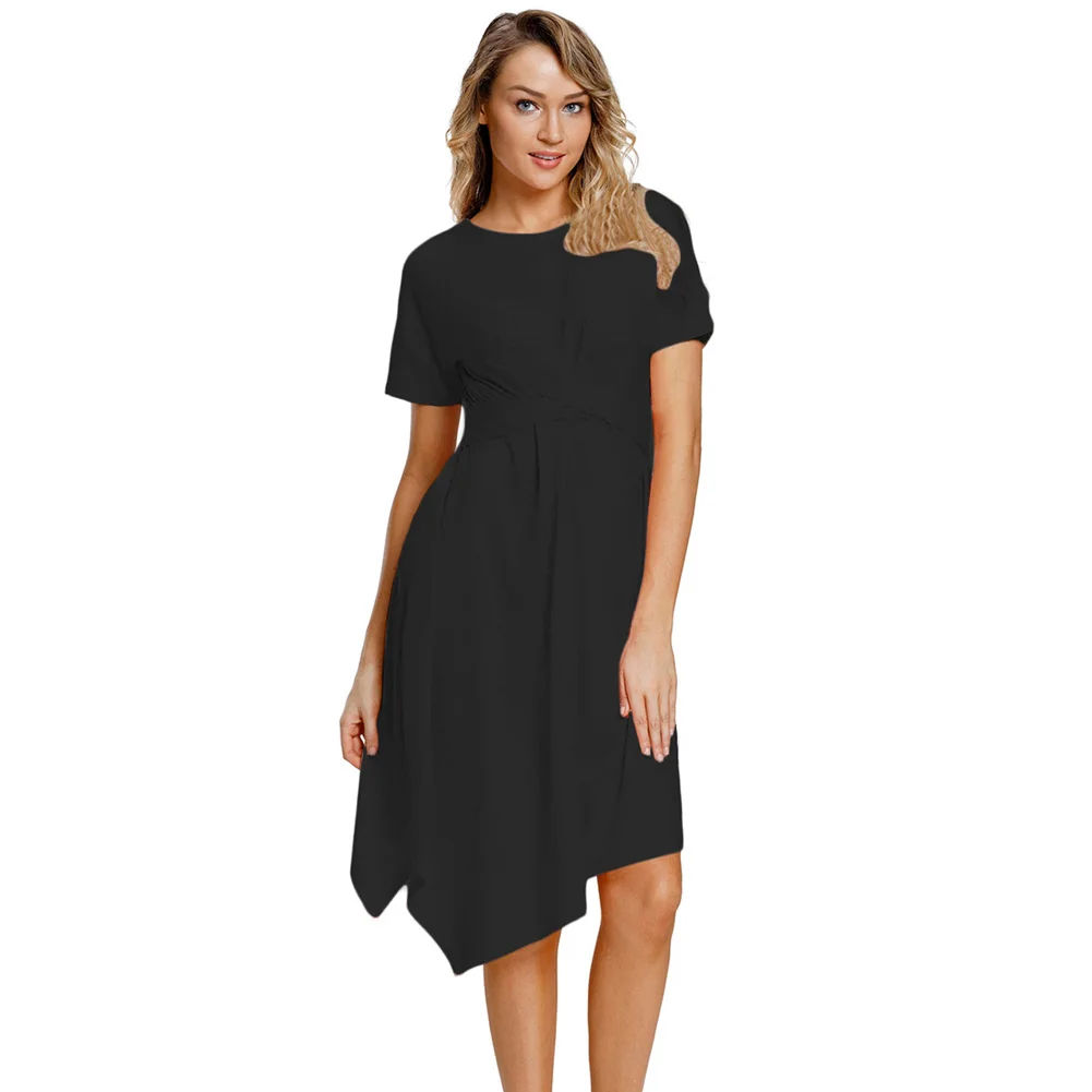 

2018 New Arrival summer women party dress basic casual short sleeve solid women dress chic Twist Front Jersey Midi Dress