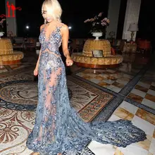 Robe de soiree Sexy Abendkleid Lange 2016 Hohe Qualität Abendkleid Appliques Illusion Zurück Gericht Zug Frauen Abendkleid ZY002