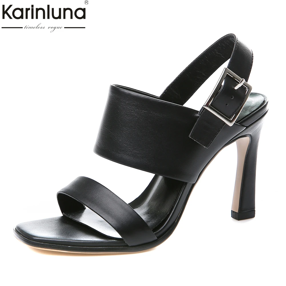 

KarinLuna New Big Size 33-43 Brand Genuine Leather back-strap Woman Pumps Sexy High Heels Sandals Party Sheepskin women's Shoes